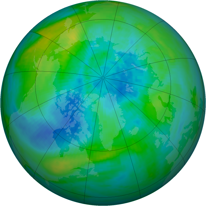 Arctic ozone map for 20 September 1991